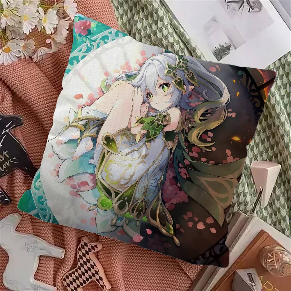 Genshin Impact Kawaii Anime Nahida Cushion Cover Polyester Sofa Cushions Decorative Throw Pillows Home Decoration Pillowcover