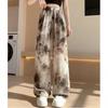 Chinese Style Ink Wash Tie-Dye High-Waisted Wide-Leg Ice Silk Pants for Women