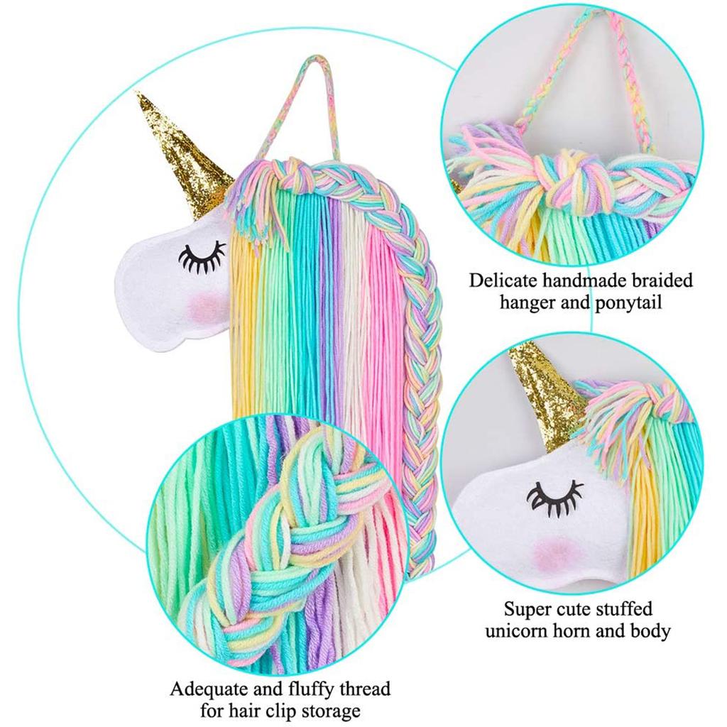 Unicorn Hair Clips Organizer Wall Hanging Hair Bow Holder Cute Baby Headband Storage Hanger for Girls Room Home Decoration