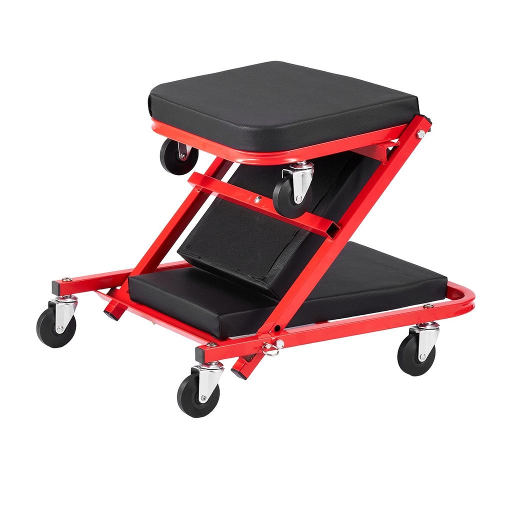1010mm 2-in-1 Folding Mechanic Creeper, Z Creeper Seat & Under Car Garage Roller, 204 kg Rolling Creeper Stool with 6 Swivel Casters, Padded Headrest