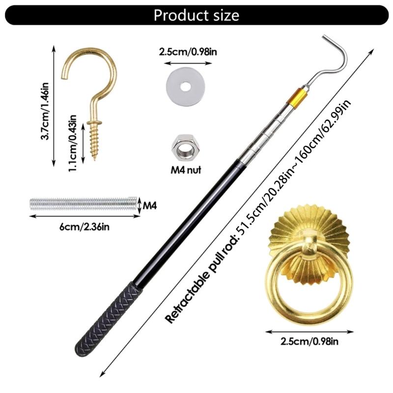 Innovative Attic Pull Down Hook System Comprehensive Attic Ladder Access Set Feature Adjustable Hook and Coppers Rings