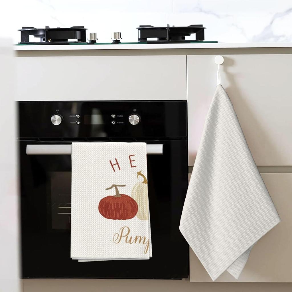 DADABULIU Kitchen Towel Pumpkin Thanksgiving Fall Dish Cloth 16" x 26" Dish Towel for Drying Dishes Tea Towel Kitchen Decor with Hanging Loop Reble