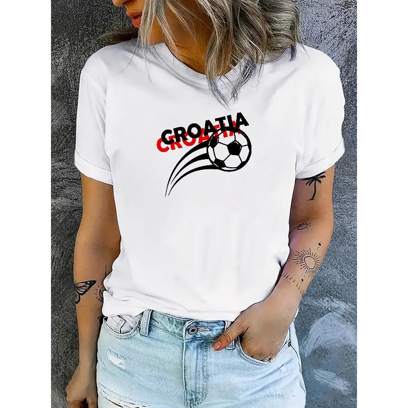 European Cup football print women s casual sports multi-purpose T-shirt top S белый