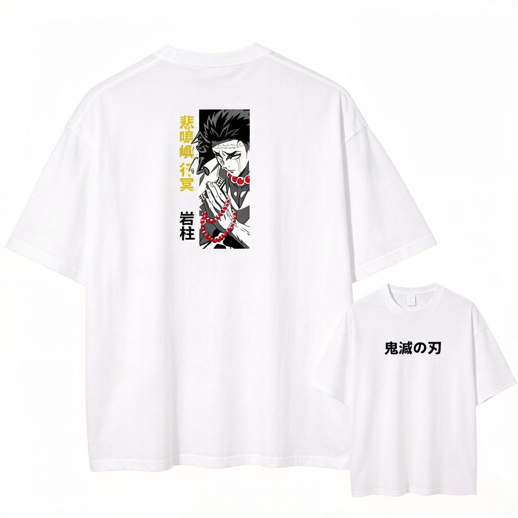 Summer Washed Vintage T Shirts Man Demon Slayer Anime Print Harajuku O-Neck Short Sleeved Tees Tops