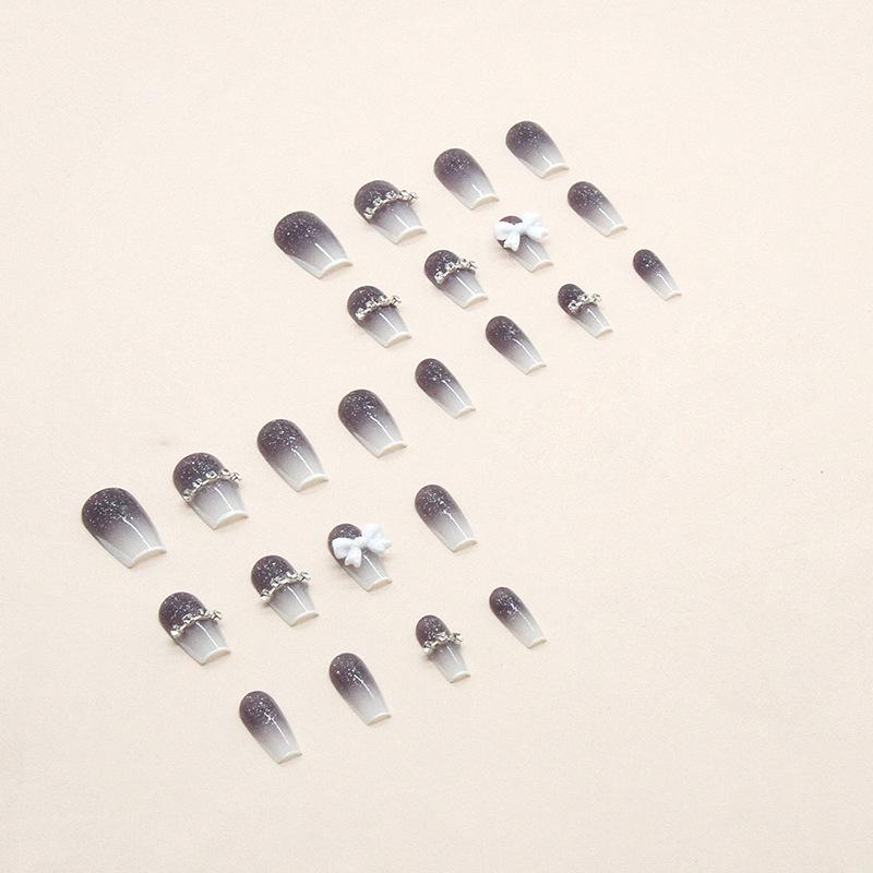 24 Pieces Gradual Change Gemstone Bright Galaxy Short Ballet Wear Armor Diamond Bow Cat Eye Manicure