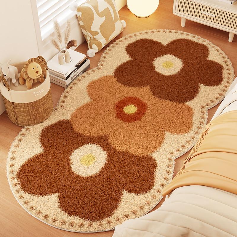 Bedroom Carpet Pink Flower Carpets Bedside Floor Mat Soft Fluffy Foot Mats Candy Color Rug Cute Sweet Girl Home Decoration Rugs