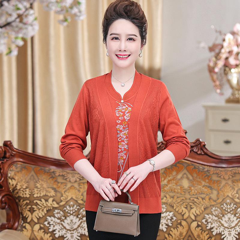 

Striped Knit Sweater Set: Stylish Long-Sleeved Top for Moms - Perfect for Spring and Autumn 2XL (suggested 61-68 kg) оранжевый