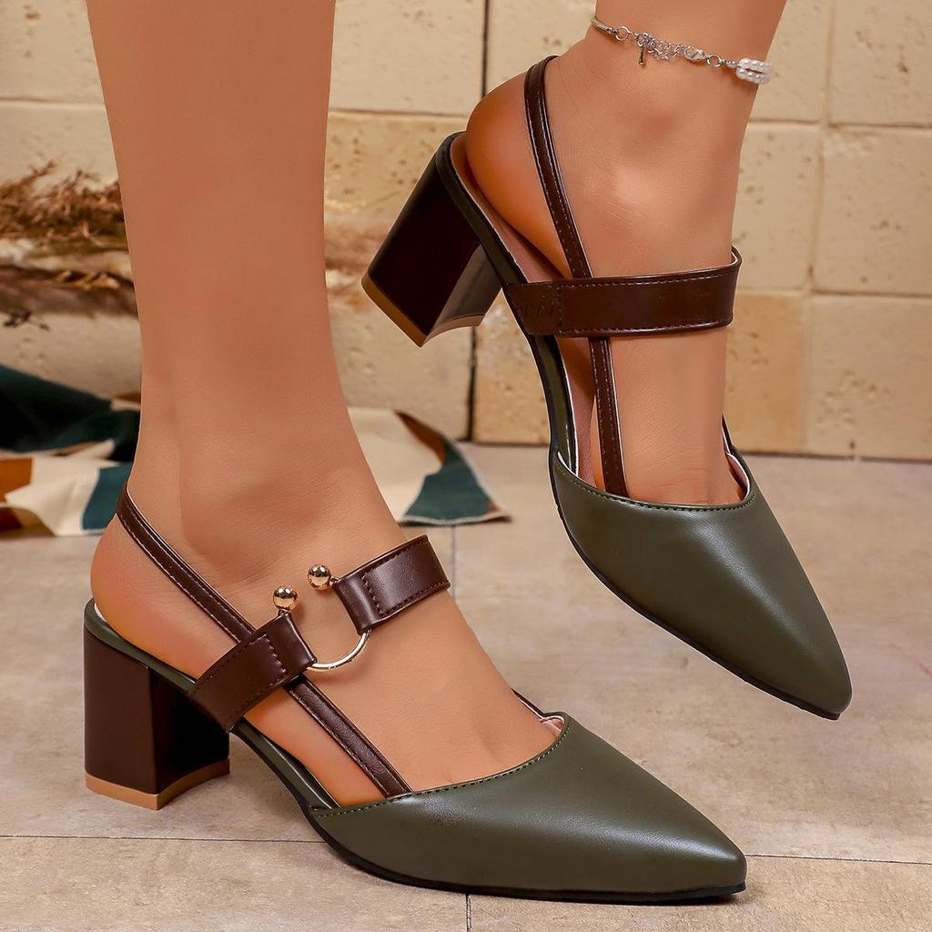 Damen Sommer 2025 Spitzschuh Riemchensandalen Römersandalen mit hohem Absatz und Blockabsatz