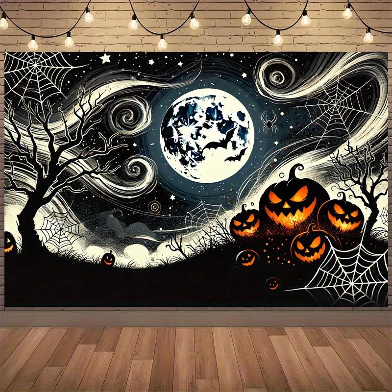 A Halloween Tapestry Wall Hanging 1 Piece with Glowing Pumpkin Lantern Design Made of Polyester Fabric