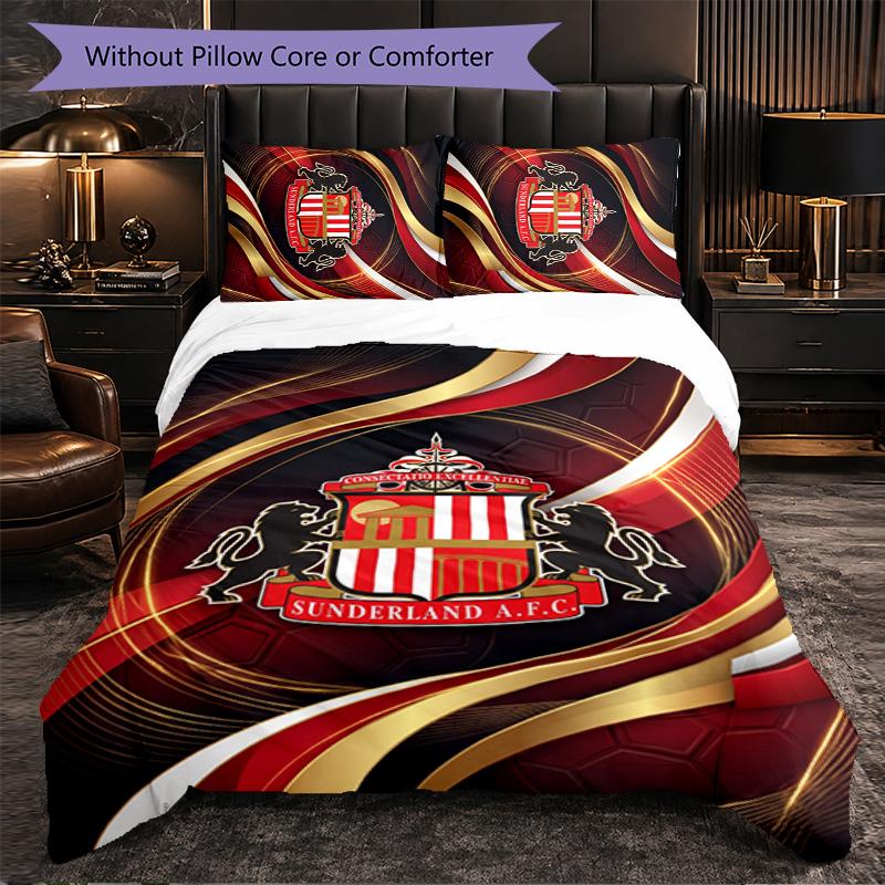 Sunderland Football 3-teiliges Bettwäsche-Set Weiches Bettbezug-Set mit Kissenbezügen Bedrucktes Schlafzimmer-Deko-Set für Zuhause
