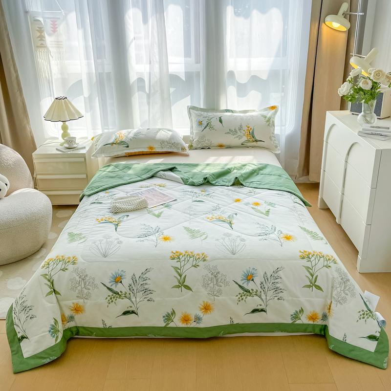 Pastoral Flowers Print Summer Quilt 100% Cotton Home Bedroom Soft Breathable Air Conditioning Quilted Quilt Machine Washable