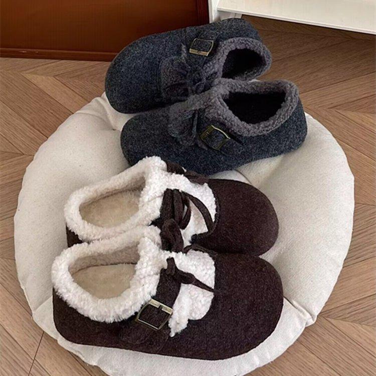 Retro fleece casual shoes trendy thickened warm shoes bag heel fluffy shoes