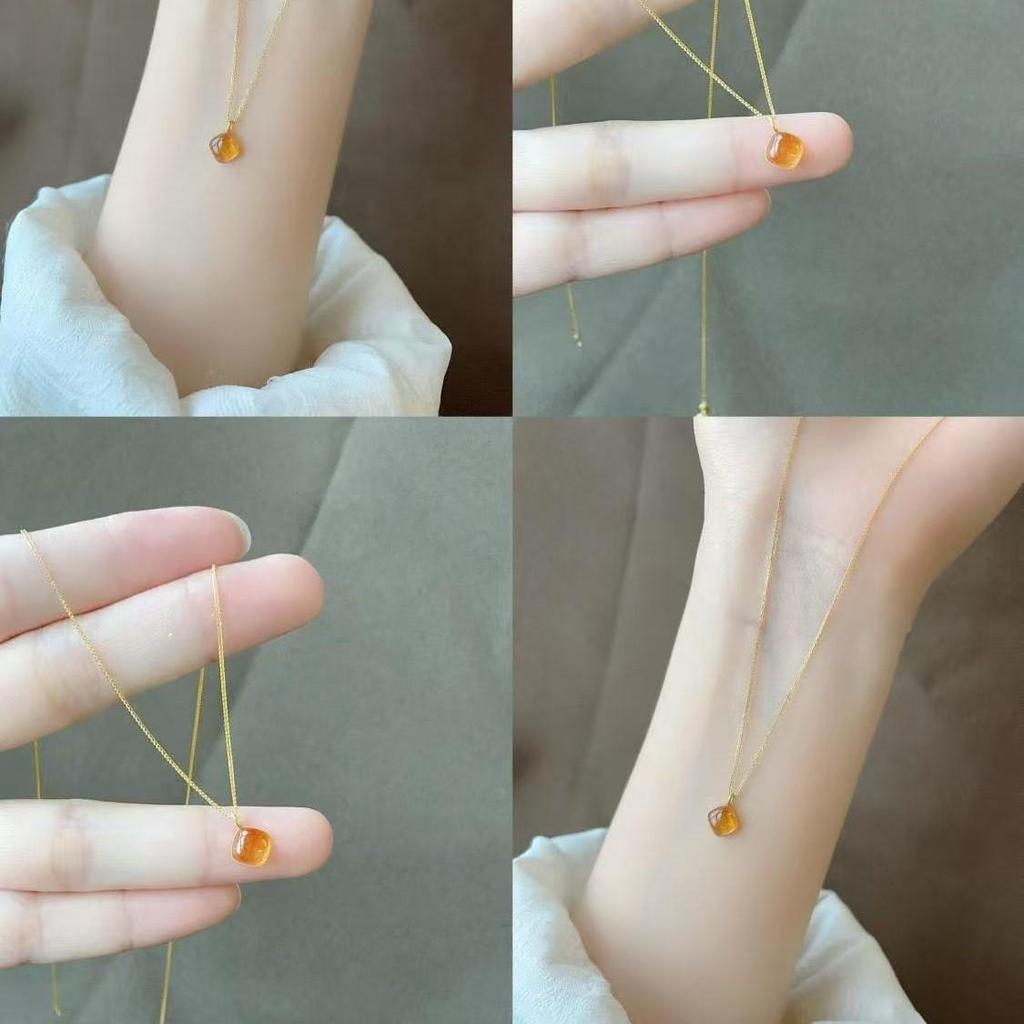 Pink Square Bean Necklace for Women - High-End, Everyday Versatile Choker, Skin-Brightening, Perfect Gift for Girlfriend.