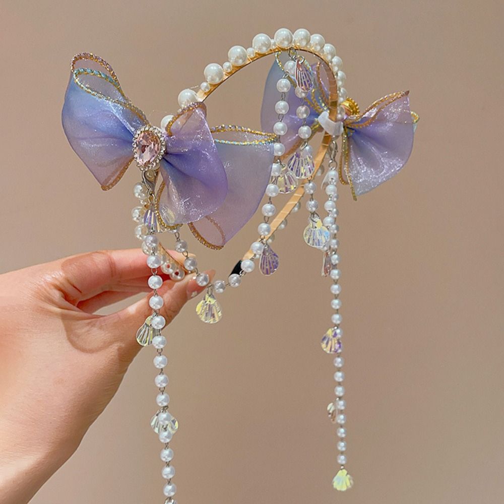 Exquisite Bowknot Headband Elastic Princess Hair Hoop Hair Accessories Faux Pearl Headband  Party