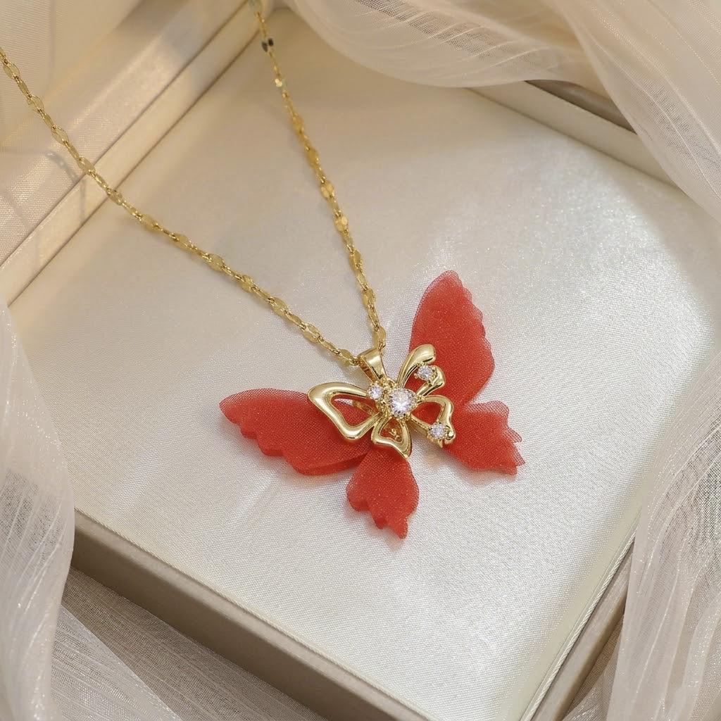 Women's French Bow Zircon Pendant Necklace, Titanium Steel Clavicle Chain, Fashionable and Trendy.