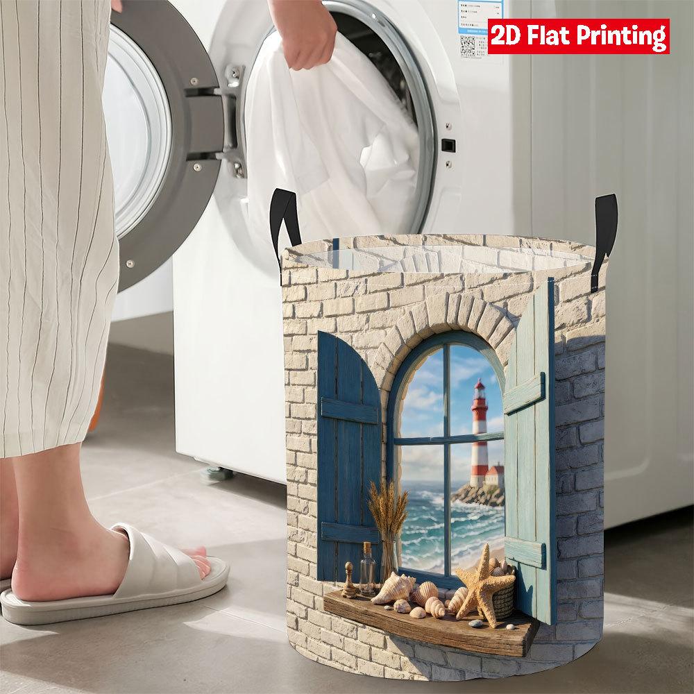Collapsible Laundry Basket Large Round Waterproof Fabric Hamper Dirty Clothes Storage Bin Toy Organizer with Handles