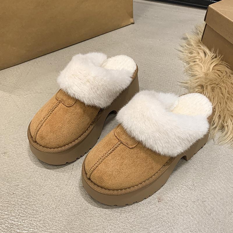 Thick-bottomed Lazy Bag Head Comfortable Cotton Slippers Women's 2025 New One-pedal Versatile Plush Half Slippers