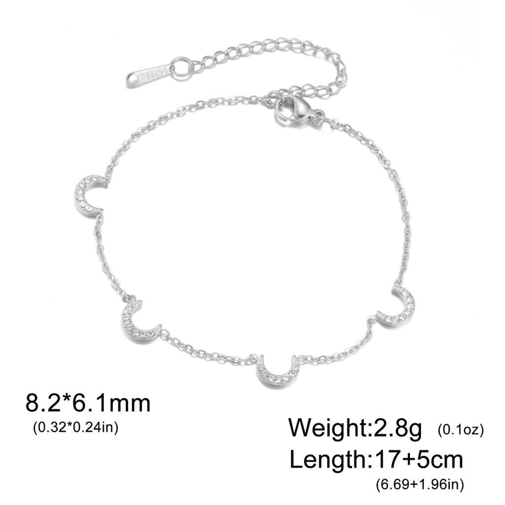  Rhinestone Four Moon Symbol Bracelet Stainless Steel Fashion Simple Geometric Bracelet Women Birthday Party Jewelry Gift