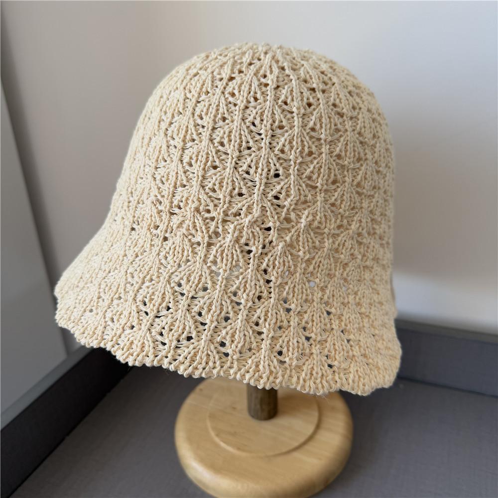 Hollow Thin Breathable Dome Basin Hat Crocheted Bucket Hat Women's Spring and Summer Fresh Age-reducing Bucket Hat with Split Ends
