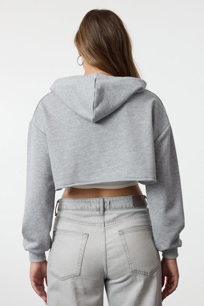 Women's Fashion Stylish Sweatshirt Gray Melange Knitted Sweatshirt
