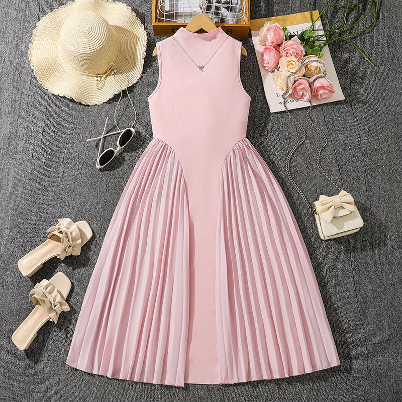 

Girl Sleeveless Dress Children Kid Casual Summer Beach Sundress Princess Dresses Clothes 9Y розовый