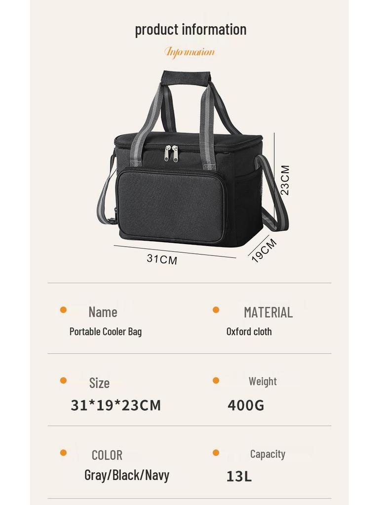 Portable Oxford Cloth Insulated Lunch Tote - Large Capacity Ice Pack Bag for Outdoor Use
