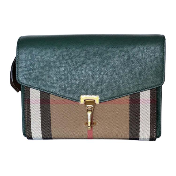 Burberry Check Print Flap Closure Small Calfskin Crossbody Shoulder Bag Women bags Green 80801611