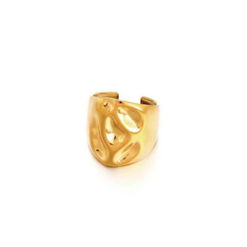 Stainless Steel Irregular Concave Convex Texture Wide Rings for Women Men Punk Smooth Opening Rings Party Jewelry Accessories