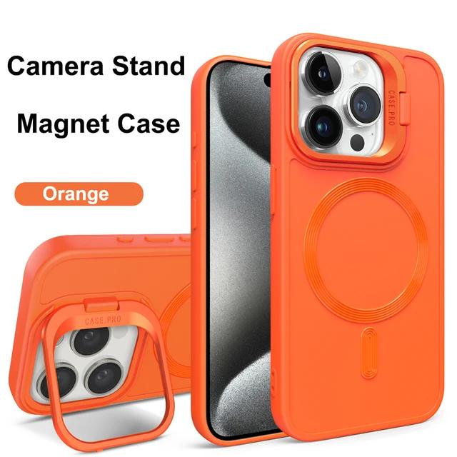 Magnet Magsafe Camera Holder Stand Soft Matte Phone Case For Apple iPhone 15 14 13 12 11 Pro Max 15 Plus Wireless Charging Cover