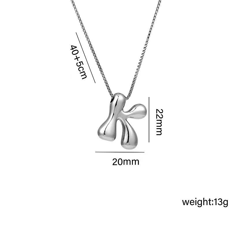 Charming Chubby Brass Polished 26-Letter Silver Pendant Necklace for Women