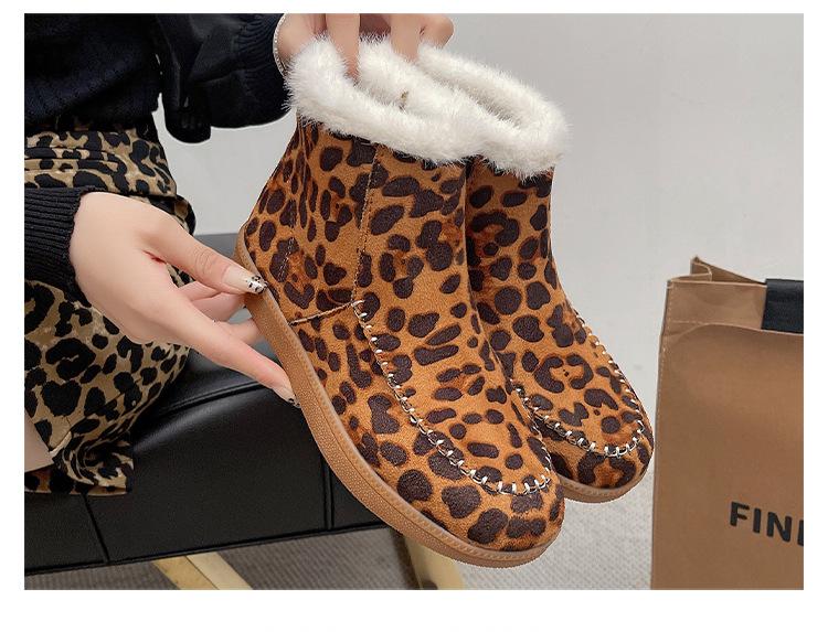 Mao Mao Schneestiefel Damen Übergröße Winter Neu Vielseitig Leopardenmuster Dicke Sohle Aufgeplüschte Verdickte Warme Baumwollstiefel