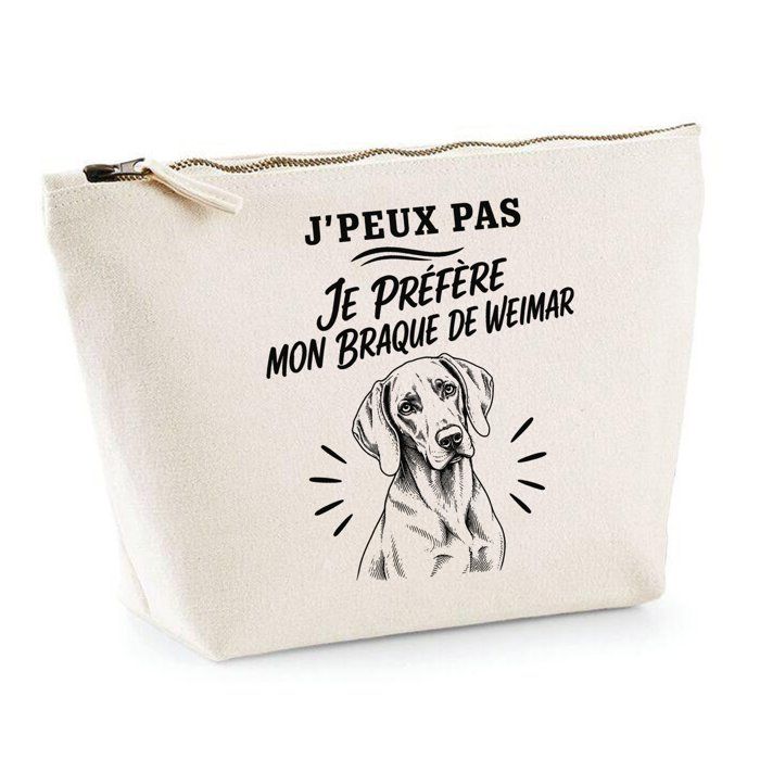 Trousse de toilette - PLANETEE - J’peux pas je préfère mon Braque de Weimar - Beige - Coton 100% - 3 L zippée
