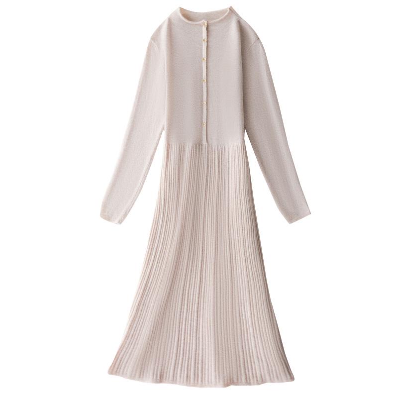 Robe Pull en Laine Coréenne pour Femme Automne/Hiver 2022, Couleur Unie, Col Semi-Montant, Longueur au-Dessus du Genou