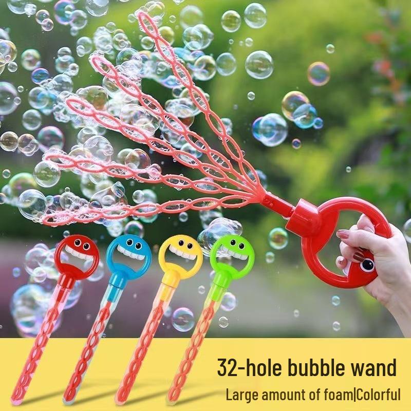Spring Smiley Face Bubble Machine: 32-Hole Bubble Blowing Toy for Toddlers