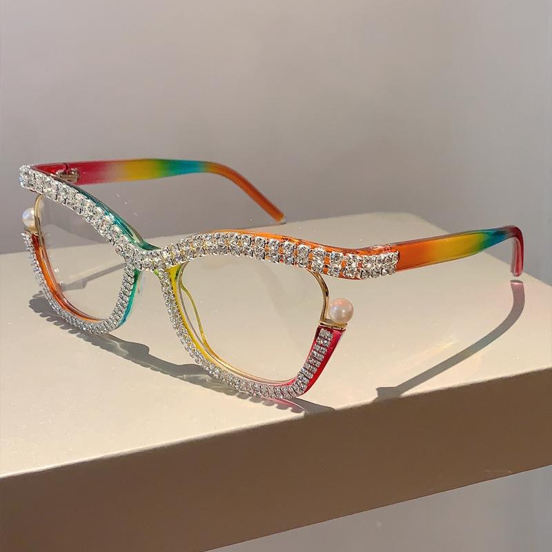 Vintage Anti Blue Light Optical Diamond Pearl Cat Eye Glasses Women For Female Luxury Brand Myopia Prescription Eyewear Frame