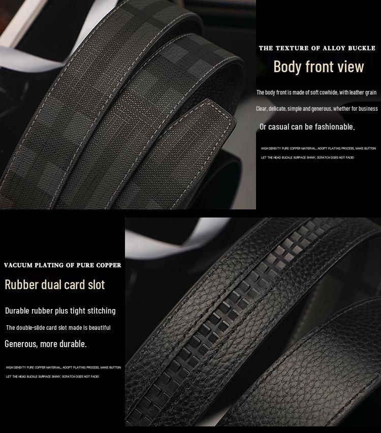 New B Brand Men's Genuine Leather Automatic Buckle Belt - Top Layer Cowhide, Business Casual Style