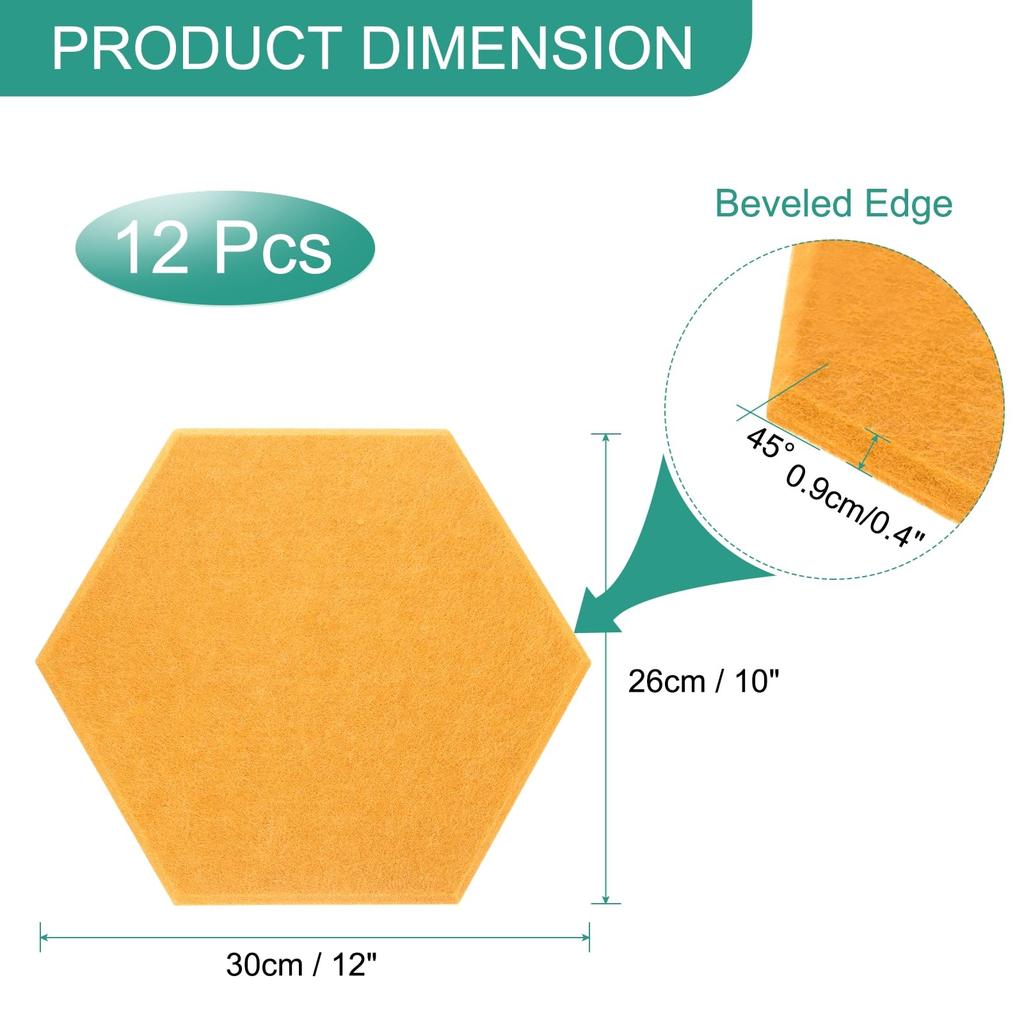 Uxcell 12-Piece Self-Adhesive Acoustic Panels, 12" X 10" X 0.4", Good Density Soundproof Padding, Hexagonal Soundproof Absorbent Panels, Insulation,