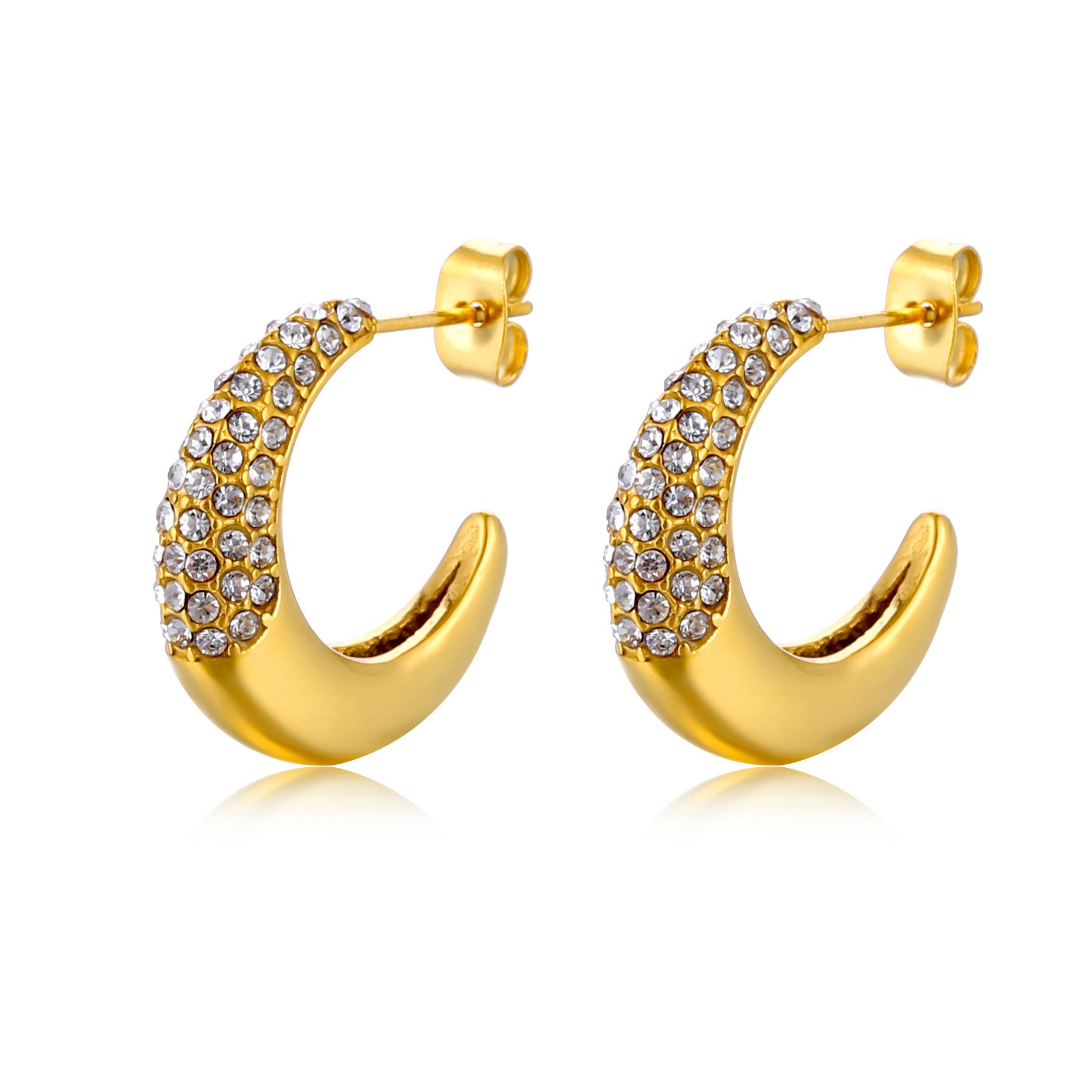 

Trendy Luxury Zircon Pearl Crescent Stud Earrings 18K