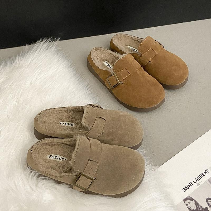Women's Baotou lightweight and comfortable a footstirrup heightening winter warm cold padded non-slip wear-resistant leisure sports cotton slippers