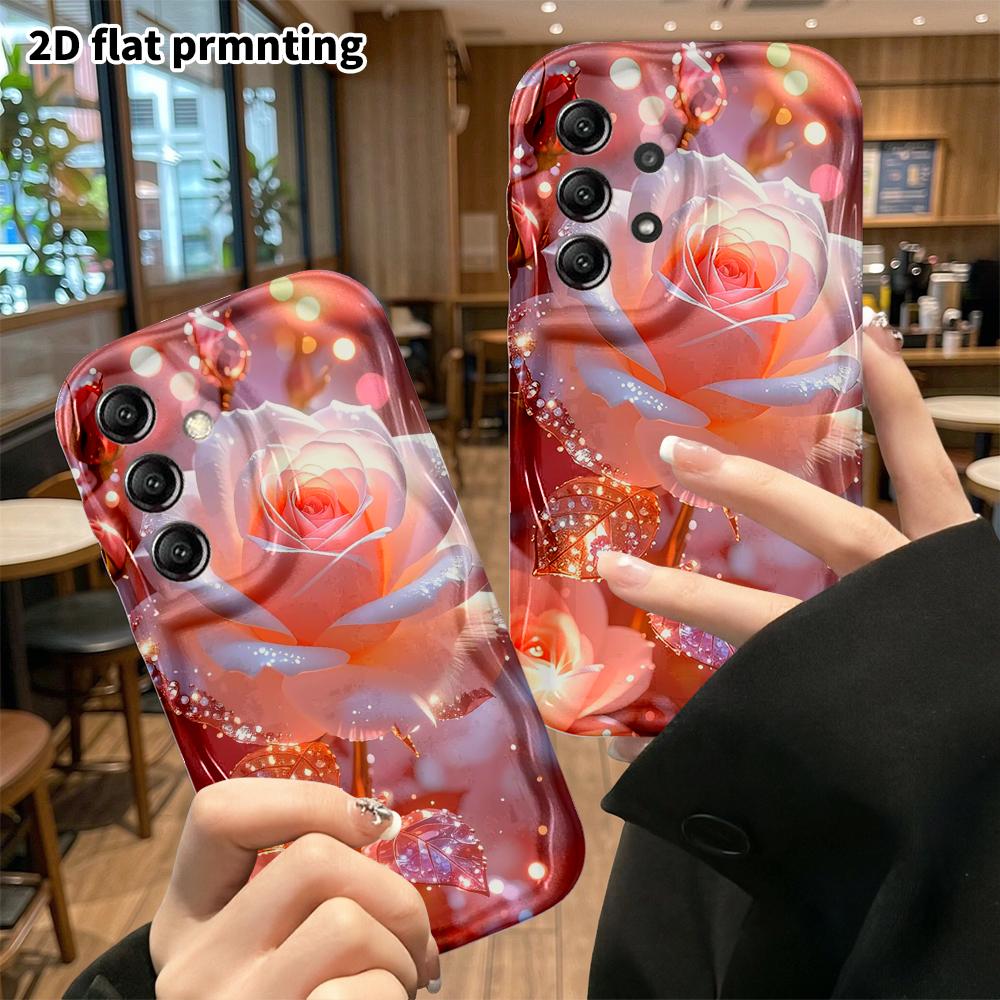 Phone Case: 2D flat, fits Samsung Galaxy A34 A35 M05 M06 S20 S22 S21 FE Plus 5G, glittery pink rose, perfect Christmas and Halloween holiday gift
