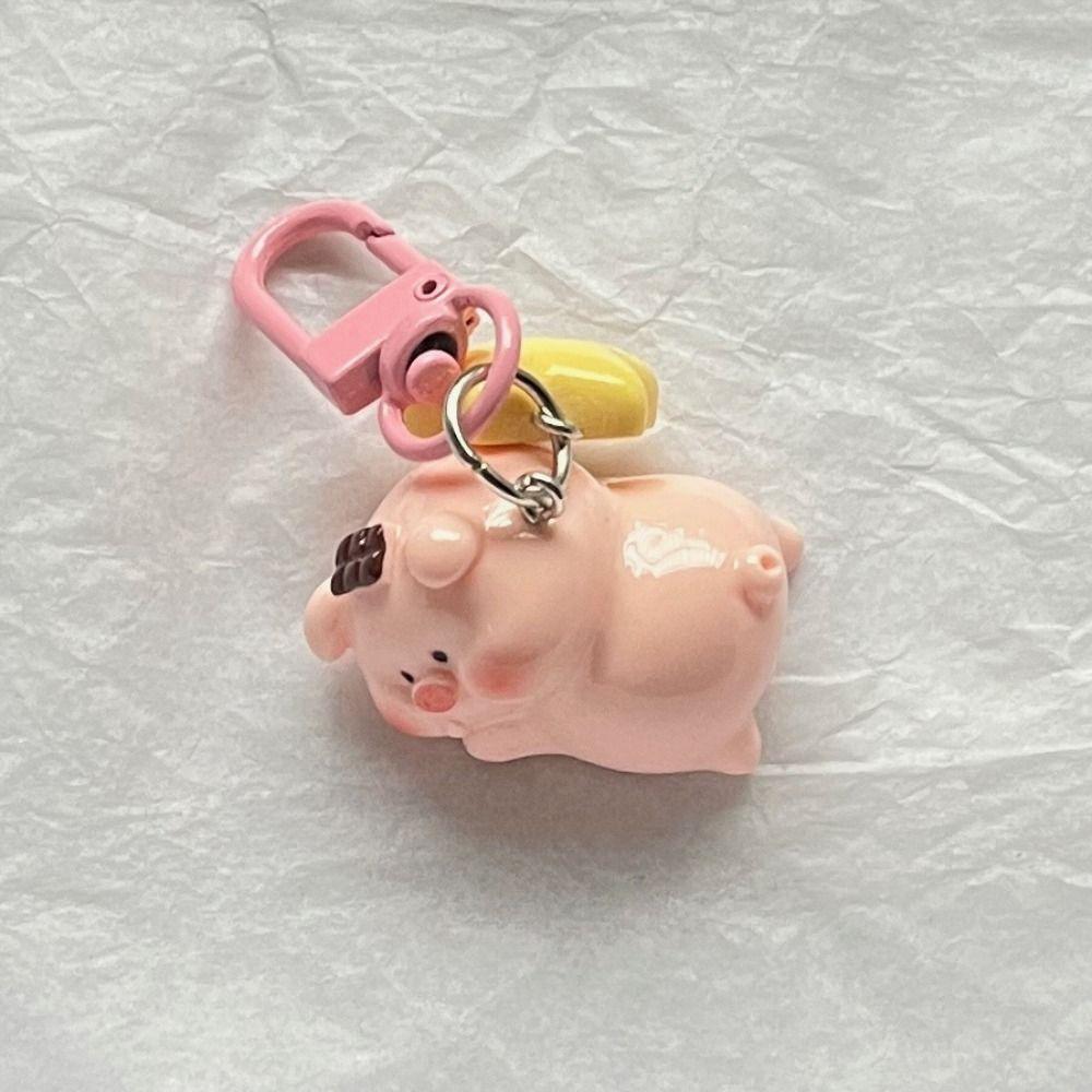 Resin Cartoon Key Chain Charms 3D Key Chain Personality Pink Pig Pendant  Decoration