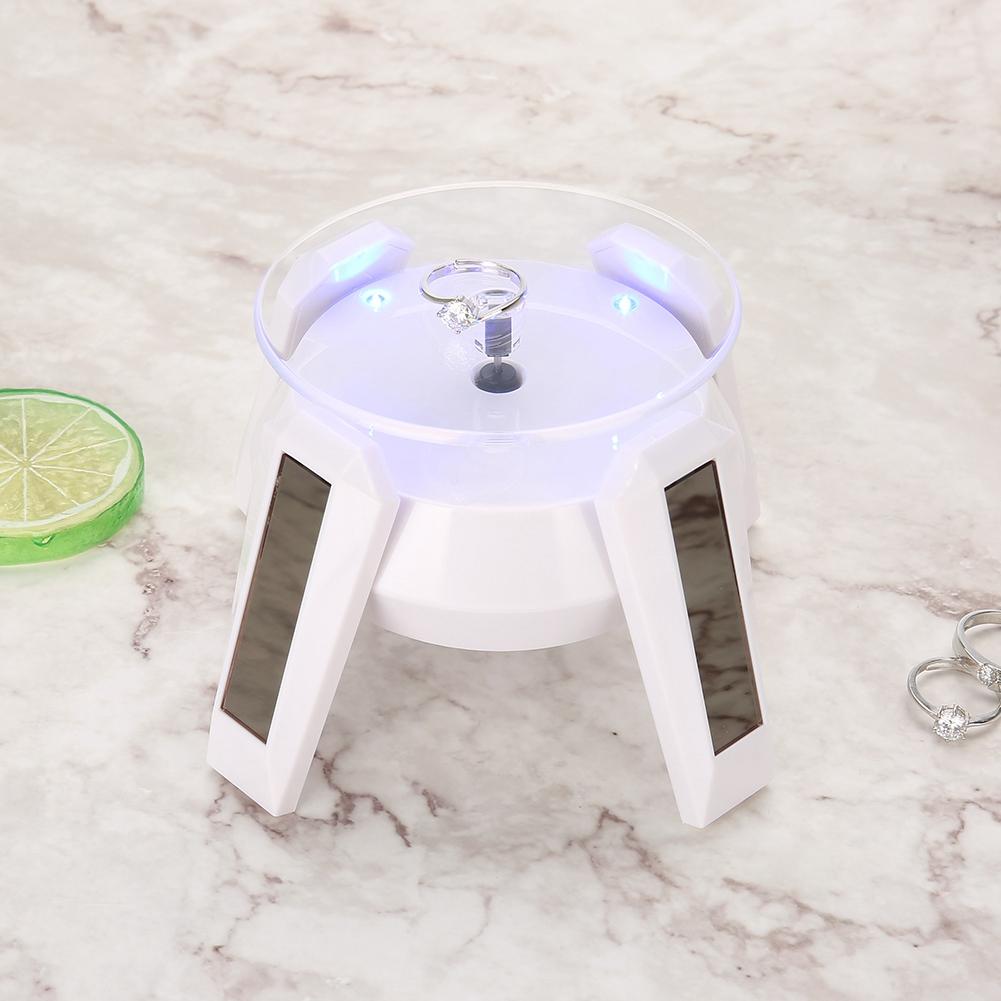 Solar 360 Grad rotierenden Drehteller Uhr Telefon Schmuck Display Stand LED Licht (Weiß)