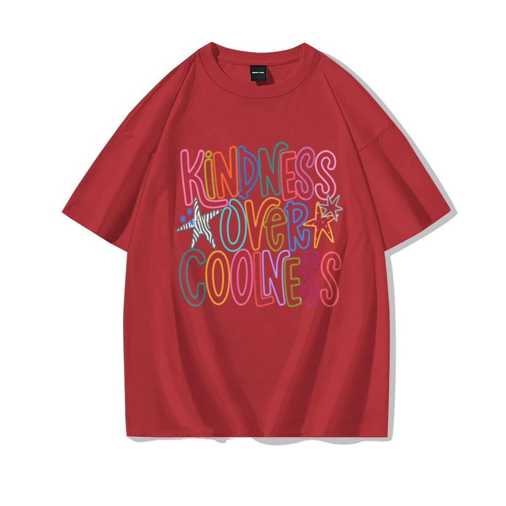 Girls Harajuku Y2k Tops Kindness Over Coolness Rainbow Print Unisexs Tshirt Positive Quote Casual Tee Cotton Top Streetwear