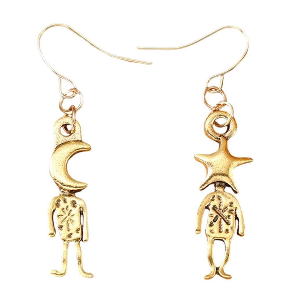 1 Pair Versatile Bohemian Earrings with Moon and Star Carved Pendant Design for Stylish Women Fashion Dangle Ear Studs