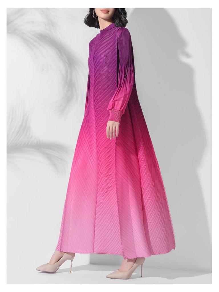 Middle Eastern Style Women's Gradient Robe Dress, Semi-High Neck, Plus Size, High-End Bud Skirt.