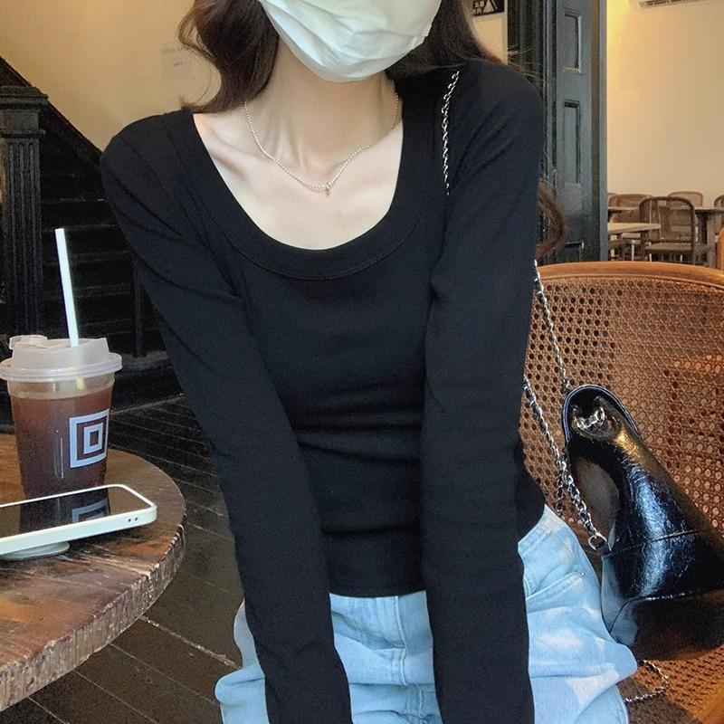 

Женская рубашка с квадратным воротником 2024 года, новая осенне-зимняя горячая женская облегающая футболка pure desire с длинными рукавами и теплый бархатный топ XL