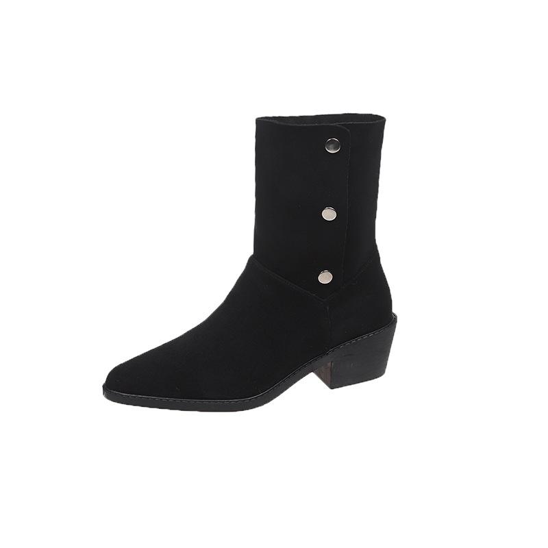 Short Boots Women's Thick Heel French Niche Folded Western Short Boots Women's 2025 Autumn and Winter Pointed Thick Heel Thin Fashion Boots
