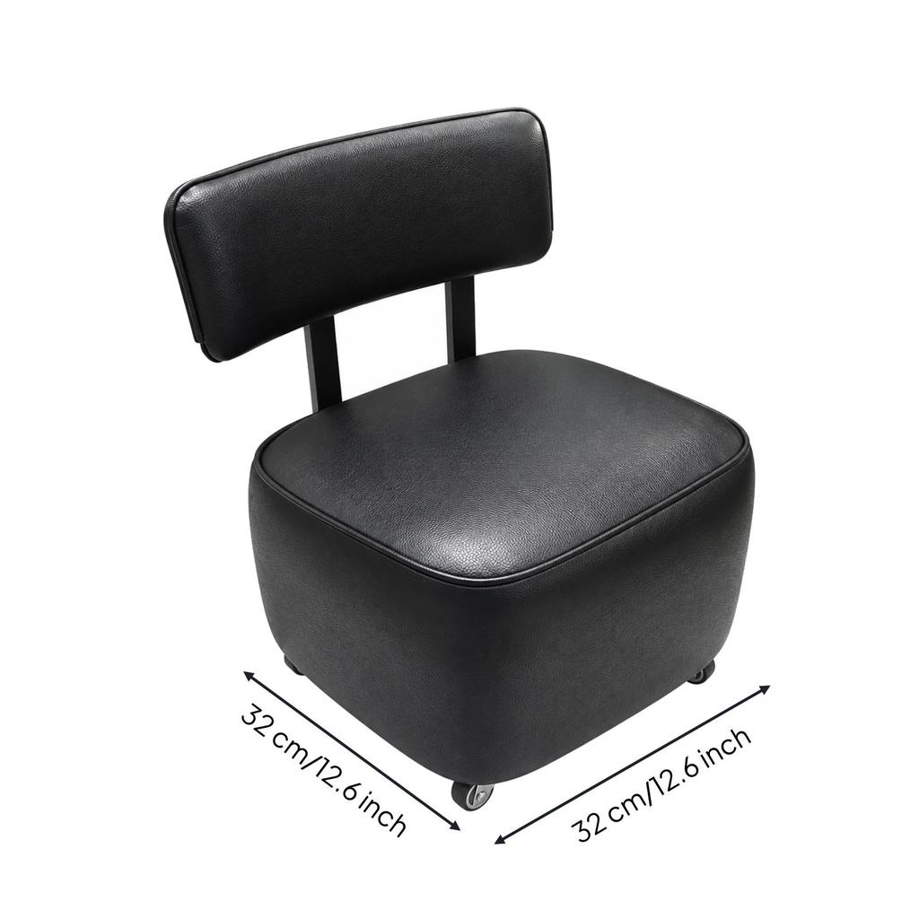 Movable Upholstered Low Stool with Wheeled Base Mobile Rolling Backrest Soft Seating