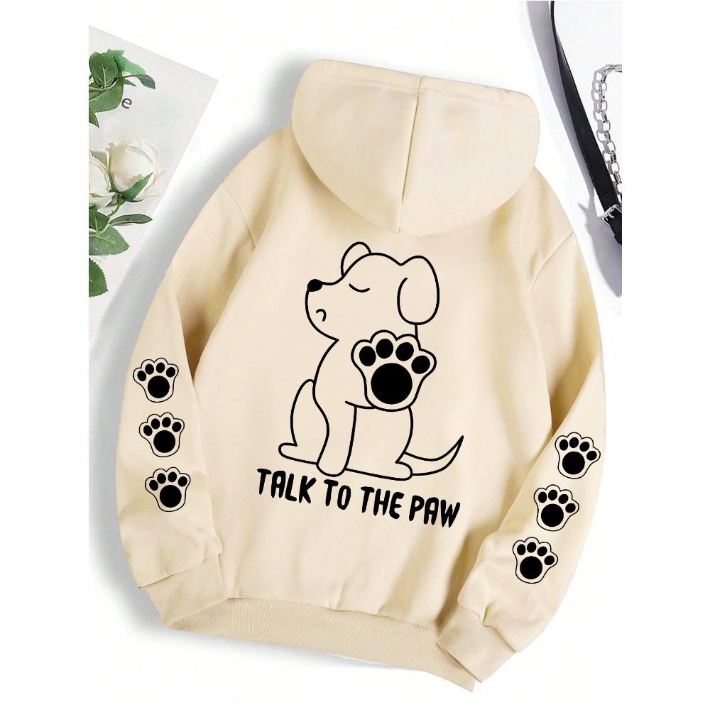 Talk To The Paw Funny Dog Cartoon Print Hoodie Women Warm Hoodie Fashion Casual Hooded Autumn Loose Round Neck Woman Tops