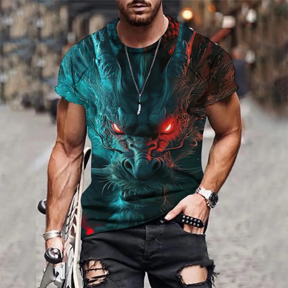 Men 3d Tiger Print Short Sleeve Crew Neck Breathable Medium Stretch Casual Fashion Outdoorparty Weekend Wear